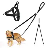 Hundegeschirr mit Leine, Anti-Zug Hundeleine und Geschirr, Keine Verwicklung Doppelleine, Verstellbares Reflektierend Brustgeschirr, zum Spaziergänge und Training für mittel große Hunde (L)