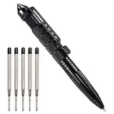 Regerly Tactical Pen, 1 Stück Taktischer Kugelschreiber Multifunktional Aluminium mit Glasbrecher und Selbstverteidigungs mit 5 schwarze Nachfüllungen für Tactical Defense (Schwarz)