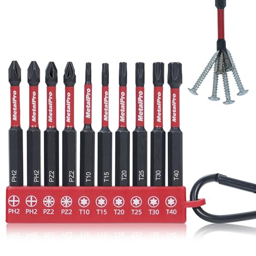 MetalPro 70mm magnetisch lange Torx Bitsatz für Schlagschrauber, 10 Stück S2-Stahl Impact Bit Set für Akkuschrauber, 1/4" Sechskantschaft Phosphid Schwarz Schraubendreher Zubehör