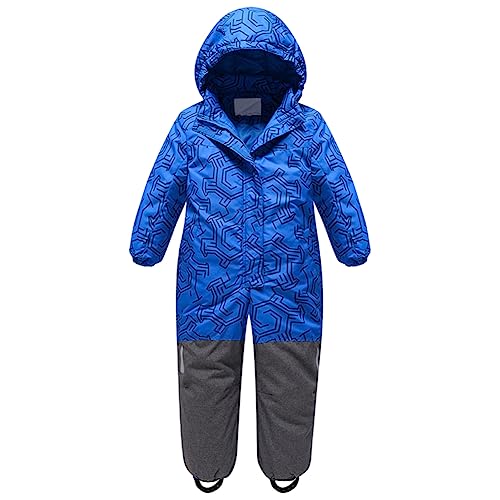 Hotgreenpepper Schneeanzug Baby Kinder Jungen Skianzug Mädchen Einteiliger Schneeanzüge Unisex Winterjacke mit Abnehmbarer Kapuze Wasserdicht Winddicht Ski Jacke&Skihose, Blau, 122-128