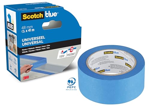 ScotchBlue Premium Malerkrepp Universal, 48 mm x 41 m - Scotch Klebeband für Malerarbeiten und Dekoration zum Streichen, Lackieren, Renovieren - Abklebeband/Kreppband - 70% PEFC
