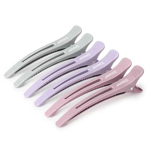 AIMIKE 6 Haarklammern, Haarclips zum Stylen und Schneiden, Abteilklammern Friseur Hair Clips Damen, No Trace Haarklammer mit Silikonband, Haarklammern Friseurbedarf für Dickes & Dünnes Haar- Morandi