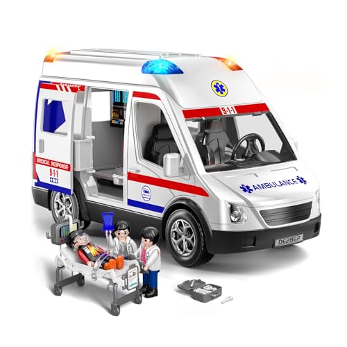 Doloowee Krankenwagen Spielzeug für Kinder im Alter von 3 4 5 6 7 8 Jahren, LKW mit Reibungsantrieb, mit Licht und Ton, Einsatzfahrzeug Spielzeug für Jungen und Mädchen, Geschenke