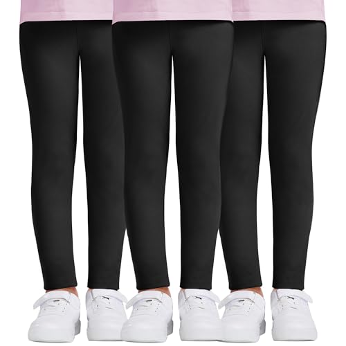 DDOBB 3er Pack Leggings Mädchen High Waist Leggins Kinder Sportleggins Lange Weich Elastisch Basic Sporthose Blickdichte Hose für Tanz Yoga Alltag(Schwarz*3, M=(6-8 Jahre))