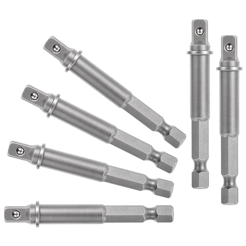 Steckschlüssel Adapter auf 1/4" Vierkant, 6-teiliges Set, 1/4-Zoll-Sechskantadapter auf 1/4" Stecknuss Schraubenschlüssel Nuss Set Verbindung Verlängerung für Bohrmaschine Akkuschrauber Steckschlüssel