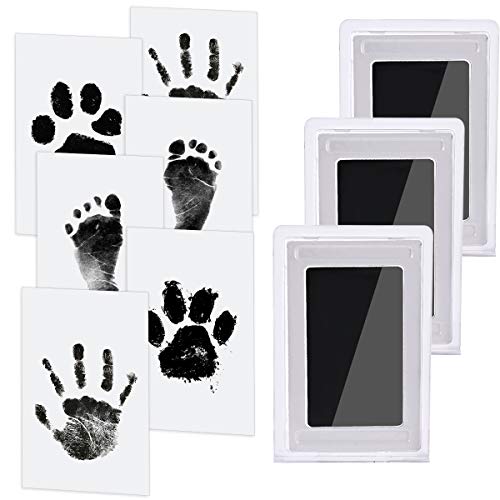 3 pcs Fußabdruck Baby Nabance Handabdruck Baby Clean Touch Pfotenabdruck set Hund Baby Fussabdruck Set Fußabdrücke Baby kommt nicht mit Farbe in Berührung für Baby Shower Familie Geschenk 0-6 Monate