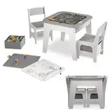 Juskys Kindersitzgruppe Milou - Set mit 2 Stühlen & 1 Tisch - Kindertisch Holz - Spieltisch mit Stauraum - Sitzgruppe für Kinder, Maltisch - Grau