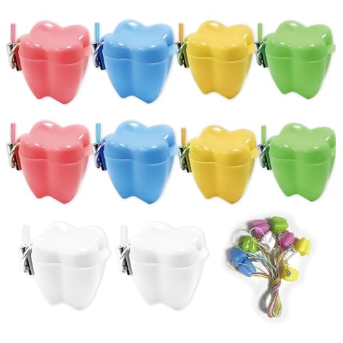10 Stück Kinderzahnpflege zahndose, Hals milchzahndose mädchen, Rosa/Weiß/Blau/Gelb/Grün.