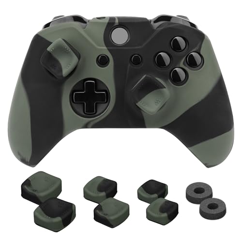 NiTHO Gaming Kit für Xbox One Controller, Anti-Schweiß Silikonhülle, 2 Analoge Präzisionsringe, 3 Größen von 2 Konkaven Joystick-Kappen, Zubehör für Xbox One Controller - Camouflage