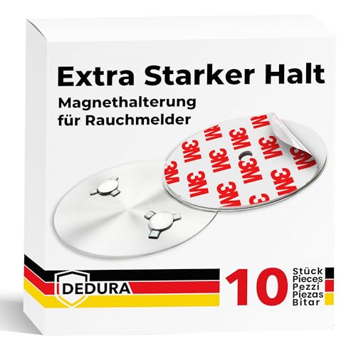 Rauchmelder Magnethalter 10er Set mit extra starken Klebepads - ohne Bohren und Schrauben - Magnethalterung geeignet für alle gängigen Rauchmelder und Feuermelder - Selbstklebende Befestigung