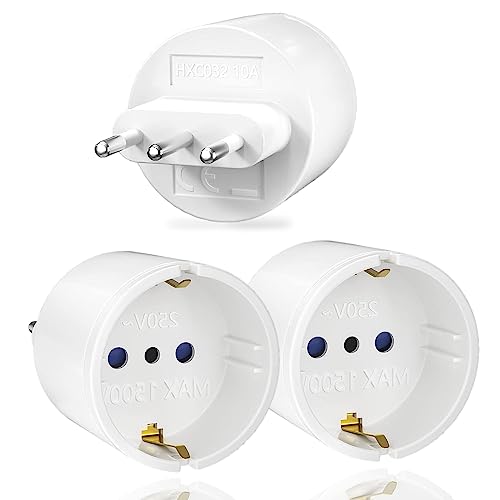 Oliveria 3 Stück Reiseadapter Italien, Adapter Italien Steckdose, Europa/Deutschland auf Italien Reisestecker für Italien, Syrien, Uruguay, Chile, Malediven, Steckdosenadapter Italien Typ-L