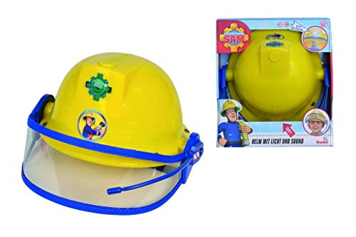 Simba 109252365 - Feuerwehrmann Sam Helm, Feuerwehrhelm mit Funktion, gelb, mit Licht und Sirenen Sound, Größeneinstellung möglich, D:23cm, für Kinder ab 3 Jahren