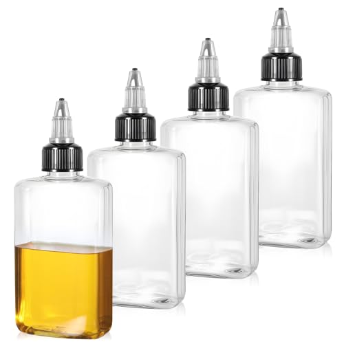 YUXIANLB 4er Set Kleine Ölspenderflaschen Für Camping Öl Quetschflaschen 100ml Leere Flaschen Mit Drehverschluss Flüssige Gewürzbehälter Für Öl Sojasauce Sirup Ketchup