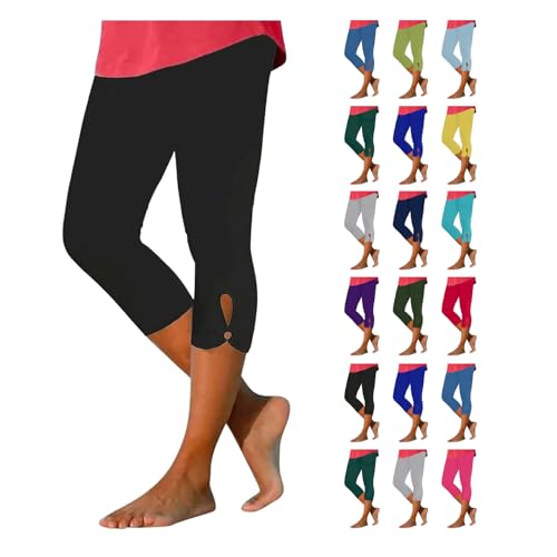 EMATOP Angebot des Tages 3/4 Leggings Damen Sommer Sport Jogginghose High Waist Sporthose Baumwolle Blickdicht Yoga Hose Kurze Einfarbig Sportleggins Elastische Taille Yogahose Casual Laufhose