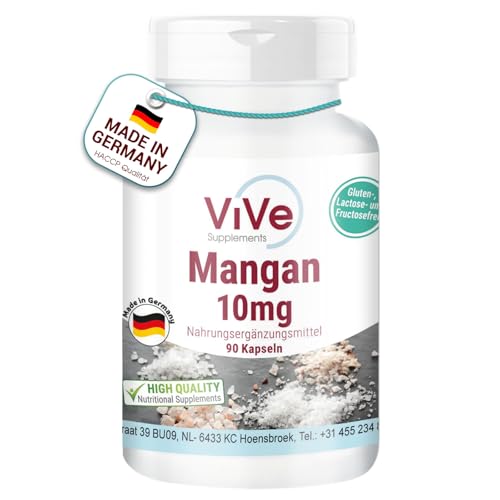 Mangan 10 mg - 90 Kapseln - Hochdosiert - Essentielles Spurenelement - Vegan | Qualität aus Deutschland von ViVe Supplements