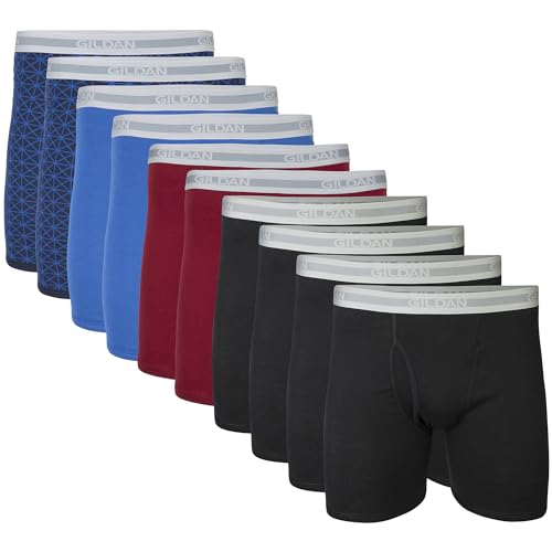 Gildan Herren Unterwäsche Boxershorts, Multipack Retroshorts, Schwarz/Granat/Königsblau/Diamant (10er-Pack), Medium