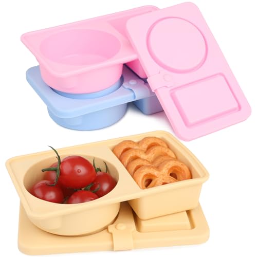 Lekeeu Leak-Proof Silikon Snack Container 3 Stück Gewürzbehälter mit 2 Fächern Wiederverwendbar Mini Food Behälter mit Deckel Salatdressing für Schulessen Picknicks und Campingausflüge