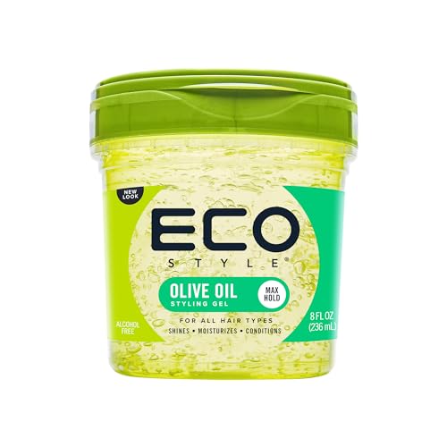 Ecostyle Olivenöl-Styling-Gel, grün, ganztägiger Halt, alkoholfrei, parabenfrei, sulfatfrei, kein Abblättern, Anti-Juckreiz, 236 ml