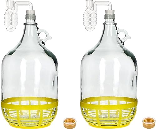 lilawelt24 2 x Set 5L Flasche +Gummistopfen + Gärröhrchen Gärballon Weinballon Gärbehälter/brauen/Wein Machen/Glasflasche