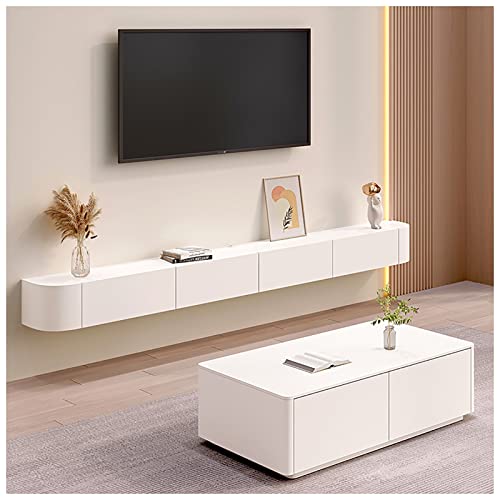 Schwebender TV-Ständer, Wand-TV-Schrank, Medienkonsole, Mit Kabellöchern, Aufbewahrungskomponenten-Regale, Für Wohnzimmer, Schlafzimmer (Color : White-A, S : 180cm)