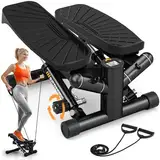 Mini Stepper für Zuhause mit Power Ropes, Einstellbarer Widerstand Swing Stepper mit LCD-Monitor, Stepper Hometrainer für Anfänger & Fitness Trainingsgerät 150kg Bein/Arm Trainer Home Fitness Exercise