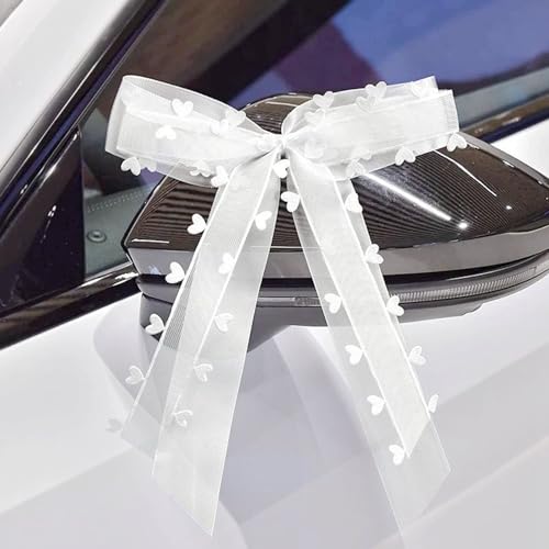 10 Stück Autoschleifen Hochzeit Autoschmuck,Auto Deko Schleifen,Hochzeitsauto Schleife Mit Herzen Spitze,Hochzeitsdeko Schleifenband,Hochzeitsschleifen,für Brautauto,Geschenk,Hochzeitsfeier (16×26 CM)
