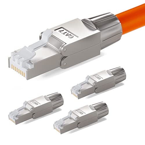 HB-DIGITAL 4x CAT.7 RJ-45 Netzwerkstecker NS-7 auf Schneidklemme (LSA) vergoldete Kontakte LAN Gigabit Connector werkzeuglos Crimpen für Patchkabel Verlegekabel CAT8 CAT7 CAT6a DSL Internet STP