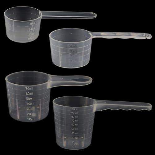 POHOVE 4PCS Messlöffel, Waschmittel Dosierhilfe,Kunststoff Dosier-Löffe Measuring Spoons Transparent mit Skala,Messbecher Löffel Einsetzbar als Dosierhilfe für Waschmittel 100ml/70ml/50ml/40ml