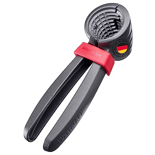 Westmark Nussprofi – Robuster Nussknacker für Walnüsse, Paranüsse und Haselnüsse, mühelose Anwendung, inkl. Klammer zum Zusammenhalten der Zangen – Aluminium, Anthrazit/Rot
