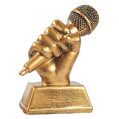 Juvale Goldenes-Mikrofon-Trophäe – Kleiner Sing-Pokal aus Harz - Ideal für Karaoke, Gesangswettbewerbe, Partys, als Dekoration - Bronzefarben, 14 x 12 x 5,7 cm
