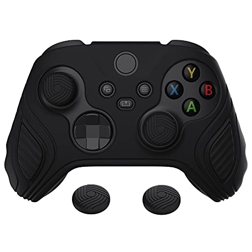 PlayVital Anti-Rutsche Silikonhülle für Xbox Series X/S Controller, weiche Hülle Tasche Gummihülle Case für Xbox Core Controller mit Kappen(Skorpion-Edition)-Schwarz