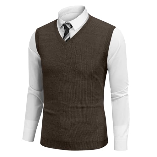 Generisch Herren Pullover V Ausschnitt,Weste Herren Schwarz Gilet Herren Herren Strickweste V-Ausschnitt Elegante Business Pullover Weste Ärmelloses Strickoberteil Für Büro Und Freizeit (Braun,5XL)