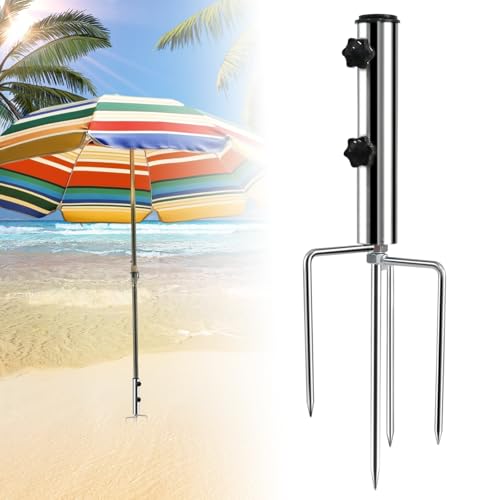 Sonnenschirmständer mit Rasendorn, Erdspieß Sonnenschirm mit 4 Heringen, Strand SonnenschirmstäNder füR Sand Abnehmbar Einstellbar, Einstellbar Sonnenschirmhalter für Angeln,Garten,Strand Camp