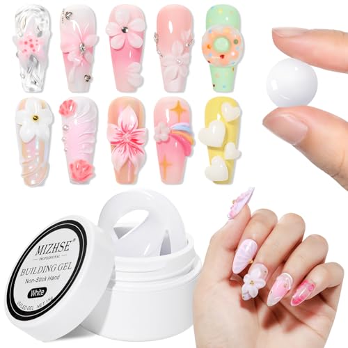 MIZHSE Solid Builder Gel für Nägel Non Stick, Weiß Solid Glue Press on Nail, Aufbaugel Für Gelnägel, Nägel Extension Glue, 3D Gel Nail Art, Nagelverlängerung und Modellage, DIY Hause Weiß 15g 1PC