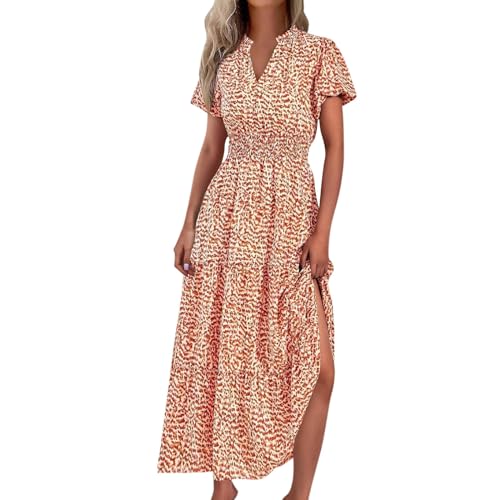 Ansenesna Boho Kleid Damen Lang Maxikleider Damen Sommer Vintage Lange Sommerkleid Damen Luftige Sommerkleider Mit Ärmeln Elegant Italienische Kleider Frauen Baggy Elegante Damenkleider Strandkleid