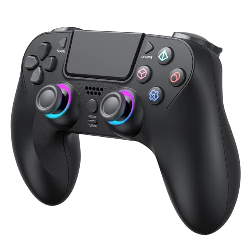 Wireless Controller für PS-4, Game Controller Kompatibel mit PS-4/Slim/Pro/PC, Gamepad Joystick mit Dual Vibration/6-Achsen Gyro Sensor/Touchpanel/RGB-LED/EXT/Audio Jack, Präzision und Kontrolle