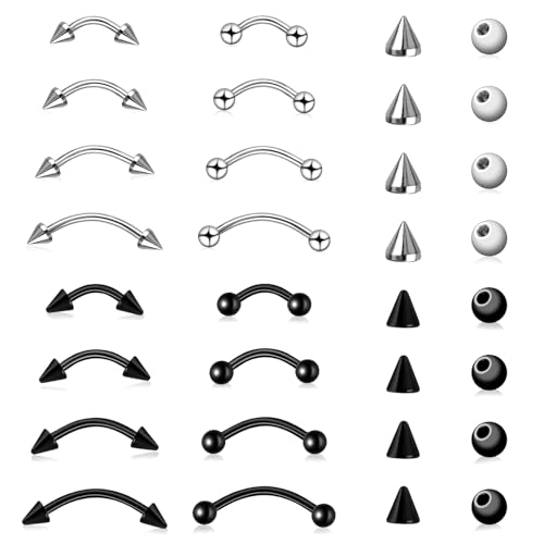 Yolev 16 Stück Augenbrauen Piercing Schmuck Edelstahl Nasenringe Lippenringe Augenbrauenringe Bananen Piercing Gebogene Barbell zum Verzieren von Nase Lippen und Augenbrauen (6 mm/8 mm/10 mm/12 mm)