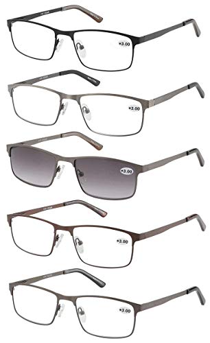 5 Stuks Lesebrille Herren Rechteck Rahmen Edelstahl Material Metall Federscharniere Enthalten Sonne Lesebrille +1.50