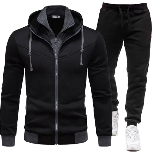 Generisch Trainingsanzug Set Herren Baumwolle Jogginganzug Einfarbig Tracksuit Kapuze Pullover mit Reißverschluss Baumwolle Lang Activewear Baggy Casual Regular Sport Anzug Übergangs Sportanzug