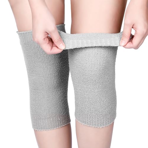 Geyoga Winter Kniewärmer Dehnbarer Strick Knieschoner Thermische Knieschützer Beinwärme mit Stützband Rutschfeste Beinlinge Gelenkwärme für Damen Herren Arthritis Kalte Knieprobleme(Grau,1 Paar)