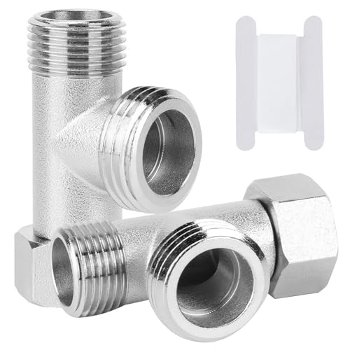 3-Wege Verbindungsventil, 2 Stück 3 Wege Umschaltventil mit Klebeband, 4.8 x 2.7CM T-Stück Verteiler für Wasser/Öl/Gas, 3/8" 1/2" Adapter T Stück 180° Drehung vernickelt Spülventil für Haus Bad Garten