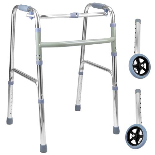 QWORK® Gehhilfe für Senioren, Faltbarer, Höhenverstellbarer Gehbock aus Ultraleichtem Aluminium mit Rutschfesten Gummifüßen