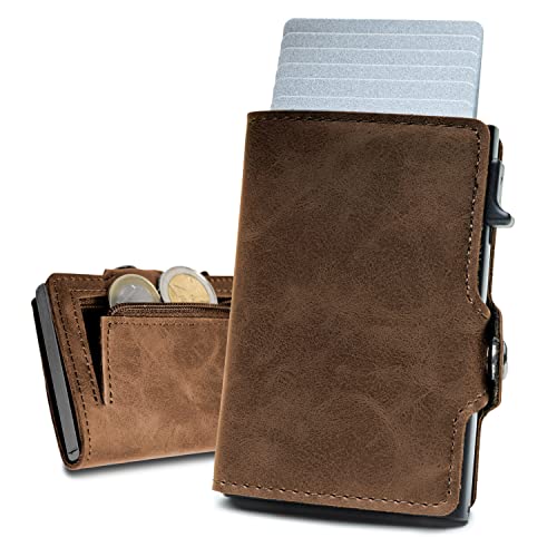 slimfin® Slim Wallet mit Münzfach - Kartenetui - Geldbeutel Herren - Geldbörse - Portemonnaie - Portmonee - Card Holder klein/Mini mit RFID Schutz - Unisex - Braun