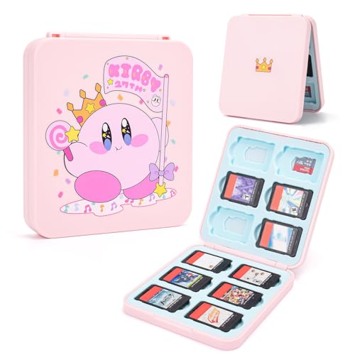 DLseego Game Card Aufbewahrungsbox Kompatibel mit Switch Game Card, Tragbare Spielkarte Storage Tasche Schutzhülle mit 12 Game Card Slots und 12 Micro SD Card Slots-Rosa Ball der Tapferkei