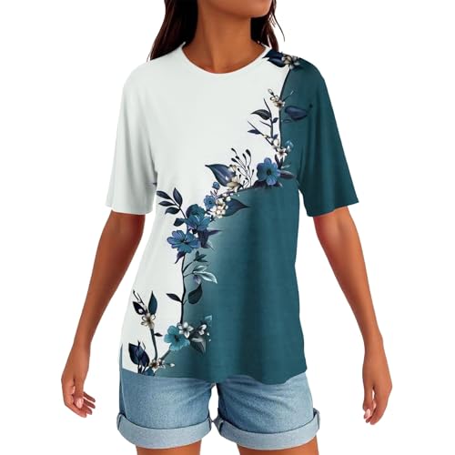 Damenbekleidung ???? ?????????, Oberteile Damen Sommer Schöneen Kurzärmelige Übergrösse Hawaii Tshirts Festivale Homewear Weich Rundhals T Shirt Outfit Komplett Grün L