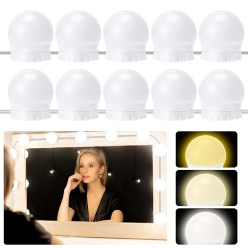 Auauraintt 10 Led Spiegelleuchte Dimmbar Hollywood Lichter, 3 Farbe Justierbare Schminktisch Leuchte, Makeup Lampe, Geeignet für Schminkspiegel, Ankleidezimmer-Badezimmerspiegel[Energieklasse F]