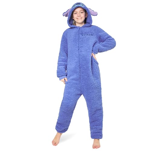 Disney Onesie für Mädchen, 4-15 Jahre - Stitch Jumpsuit - Kuschelanzug Einteiler für Mädchen (Blau Stitch, 13-14 Jahre)