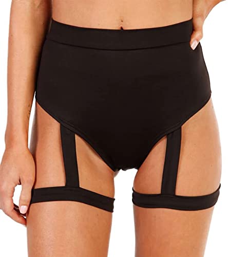 EVELUST Rave Booty Shorts fr Frauen Hohe Taille Harness Pants Butt Lifting Leggings Exotische Pole Festival Outfits Bottom, Geschirr Schwarz, M