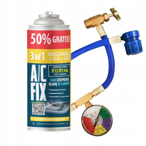 A/c Fix 3in1 Dichtmittel + Öl + Kältemittel Ersatzgas R134A Füllschlauch für Autos von 1995 bis 2016