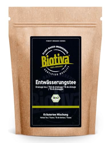 Entwässerungstee Bio 100g - Brennnesselblätter Löwenzahn Birkenblätter Wachholder Pfefferminze - traditionelle Rezeptur - Herstellung und Kontrolle in Deutschland (DE-ÖKO 005) - Biotiva